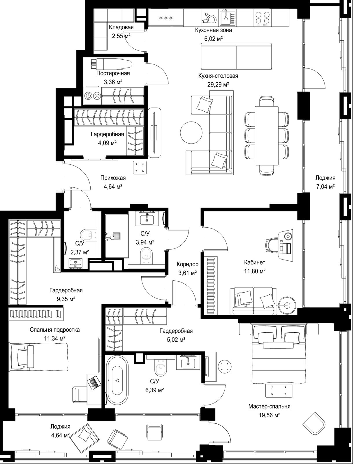 3-комнатная квартира, 135 м²