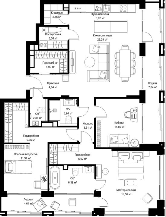 3-комнатная квартира, 135 м² — фото 1
