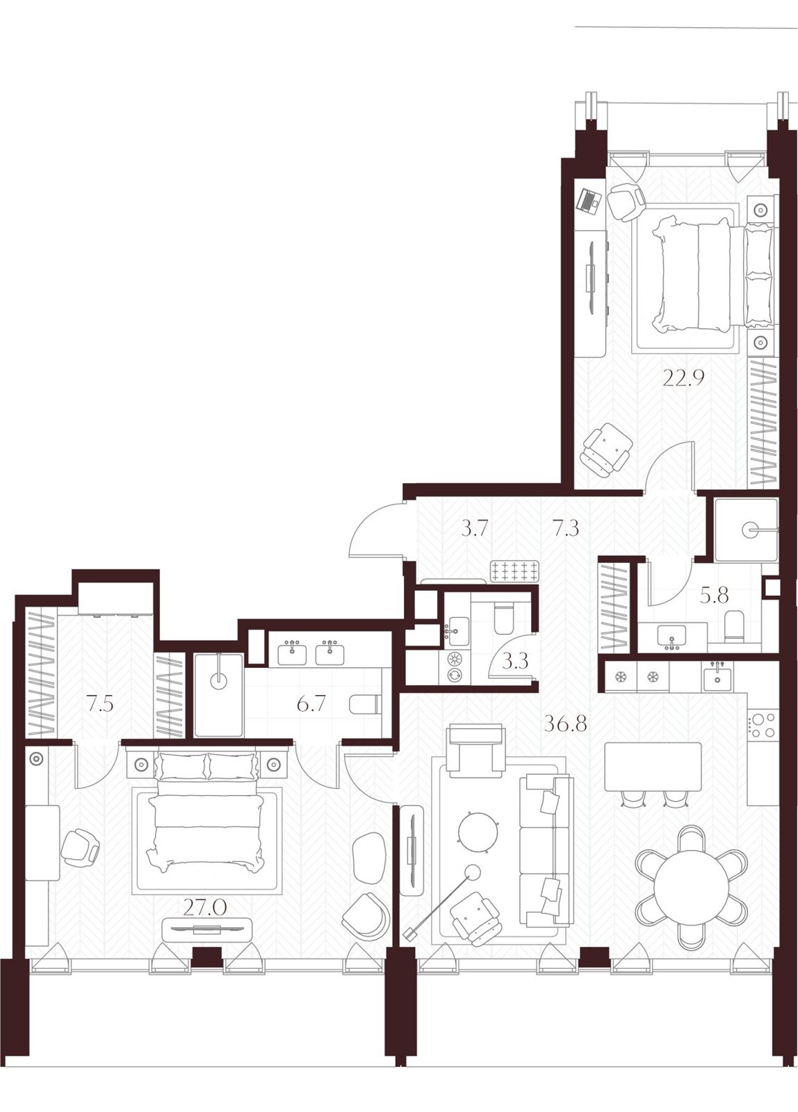 2-комнатная квартира, 121 м²