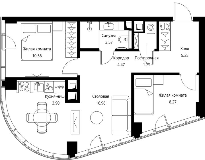 2-комнатная квартира, 54,4 м² — фото 1
