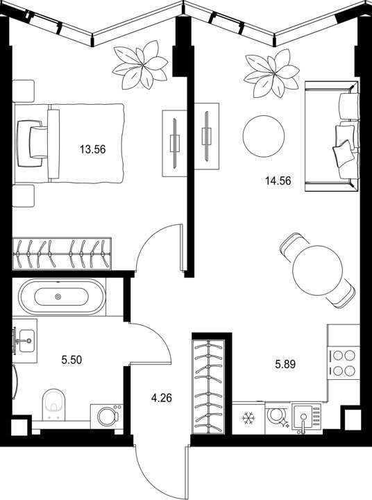 1-комнатная квартира, 43,8 м²