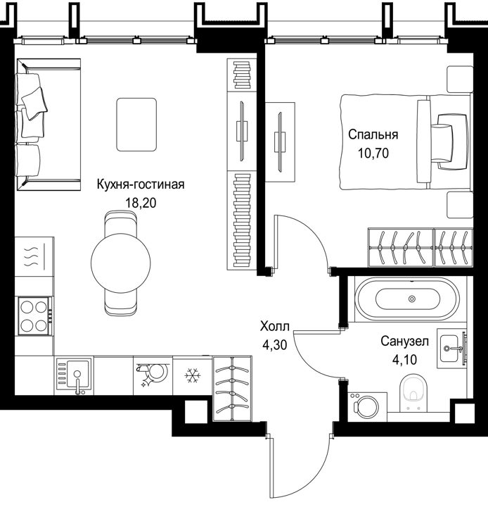 1-комнатная квартира, 37,3 м² — фото 1