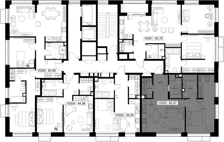 1-комнатная квартира, 62,5 м² — фото 2
