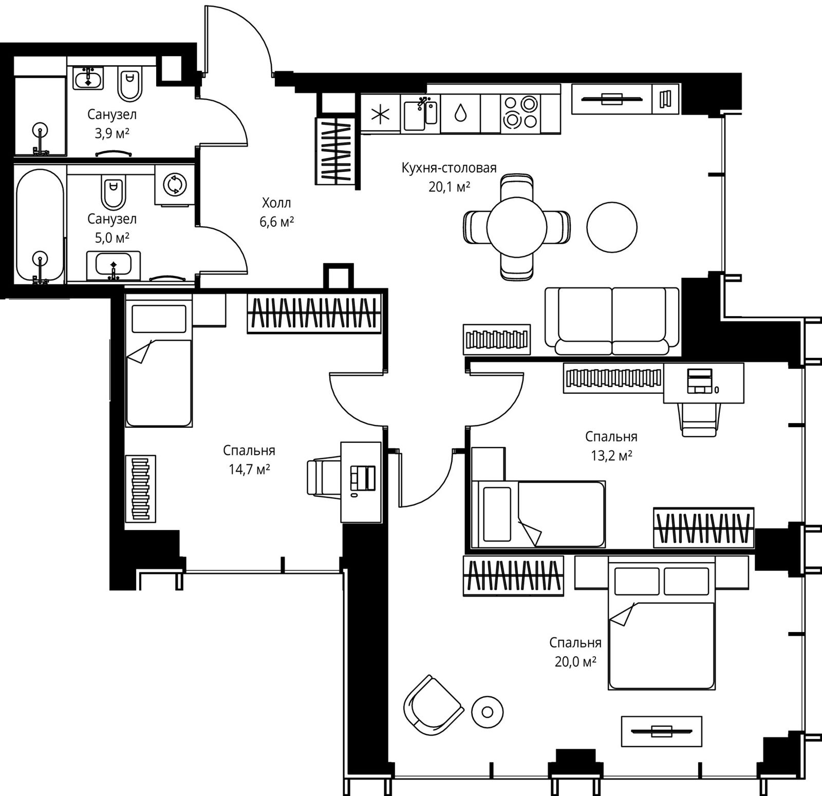 3-комнатная квартира, 85,1 м²