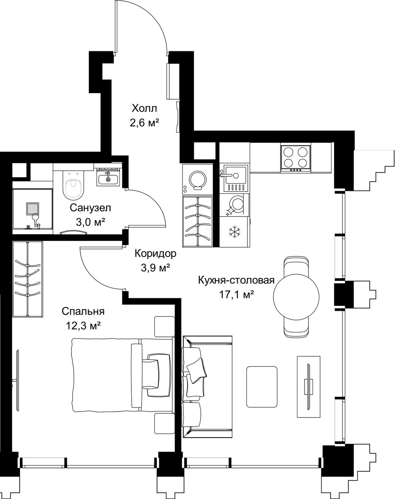 1-комнатная квартира, 38,9 м²