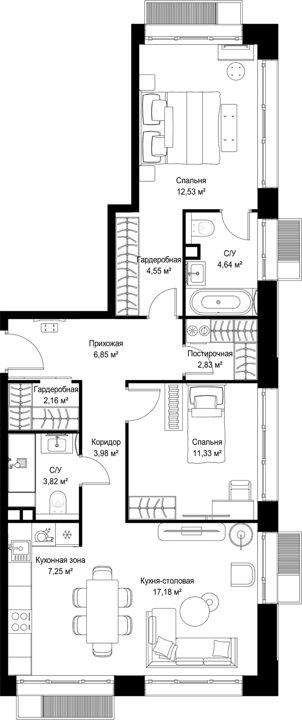2-комнатная квартира, 77,1 м² — фото 1