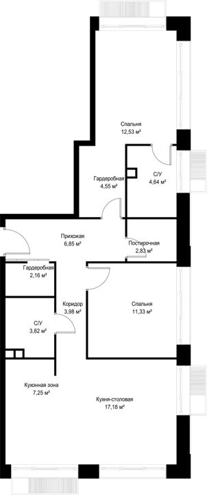 2-комнатная квартира, 77,1 м² — фото 2
