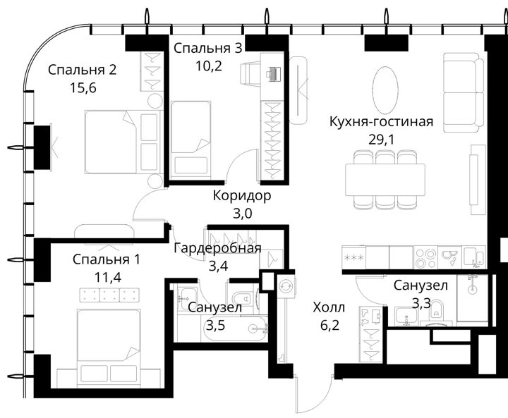 3-комнатная квартира, 85,7 м² — фото 1