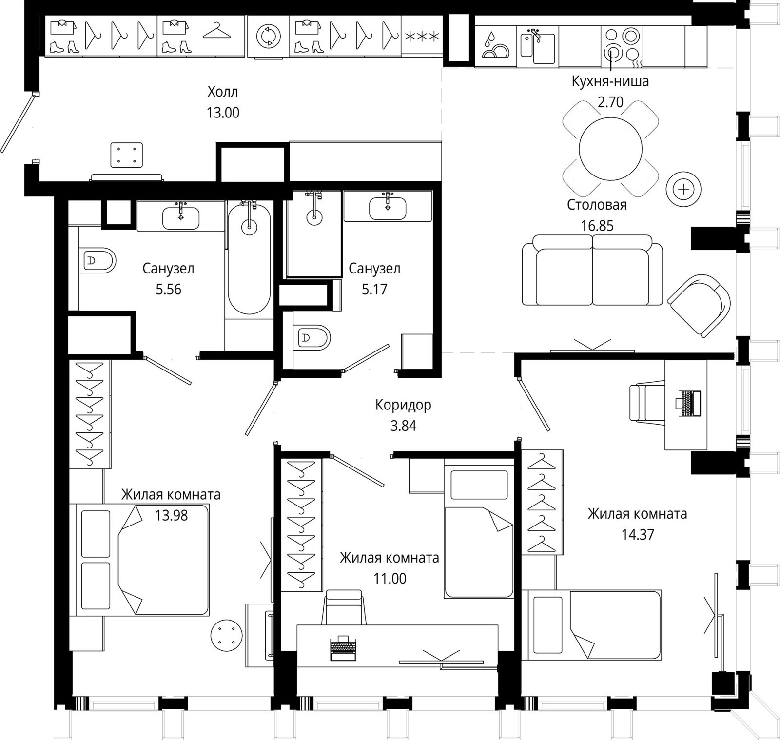 3-комнатная квартира, 86,9 м²