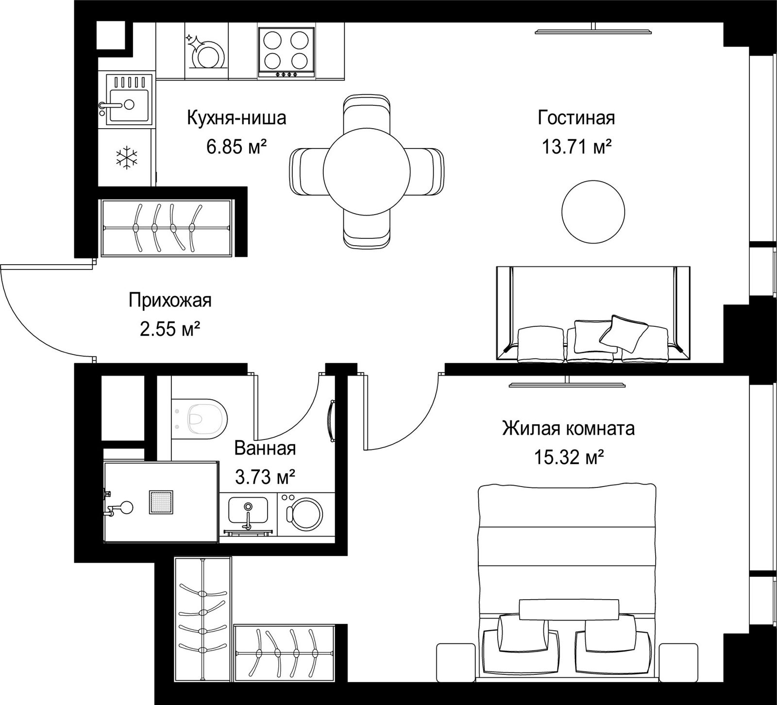 1-комнатная квартира, 42,2 м²
