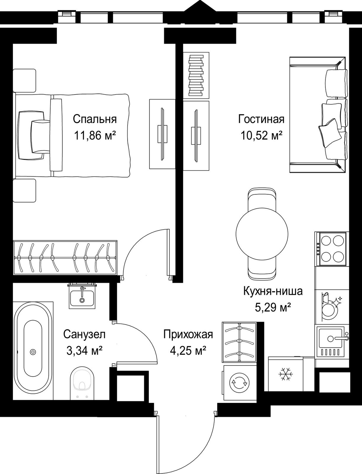 1-комнатная квартира, 35,3 м²
