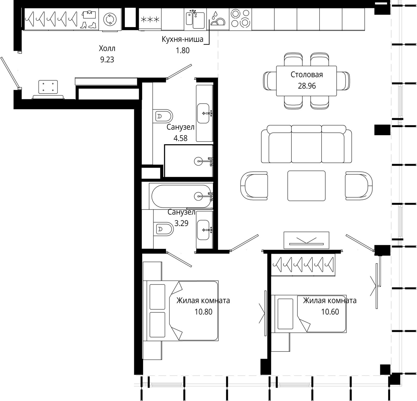 2-комнатная квартира, 68,6 м²