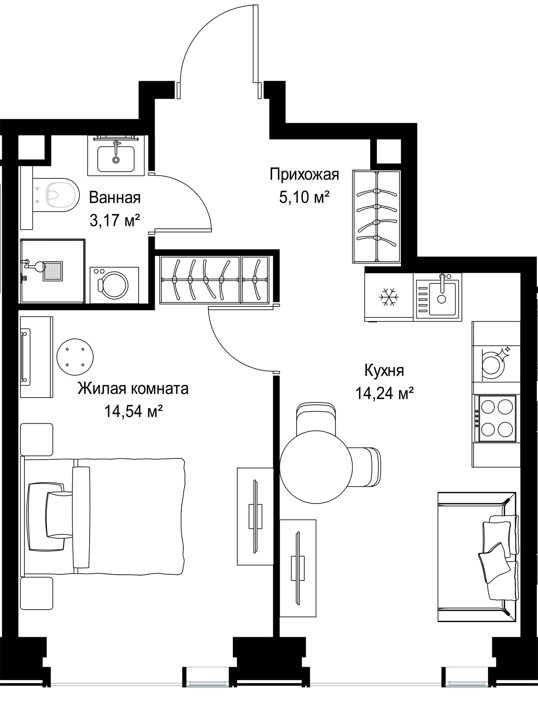 1-комнатная квартира, 37 м² — фото 1