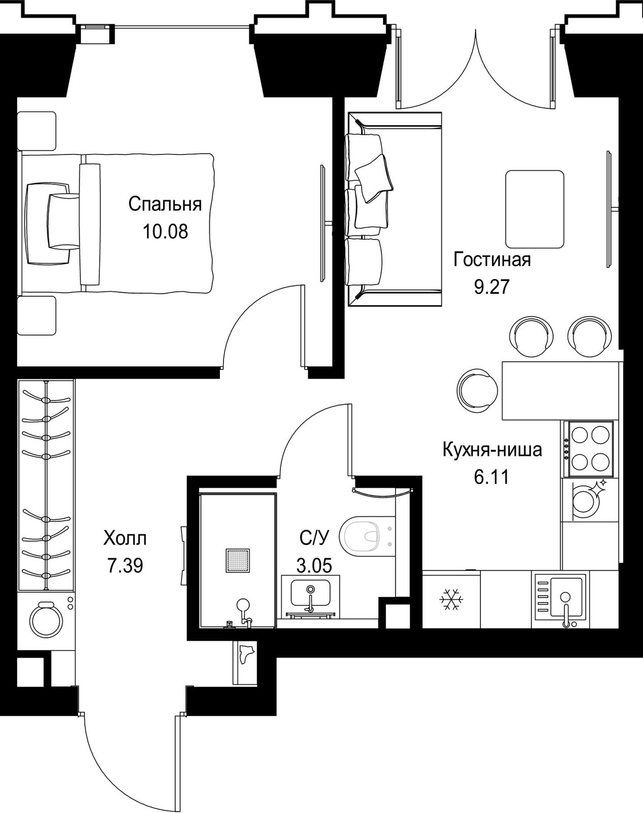 1-комнатная квартира, 35,9 м²