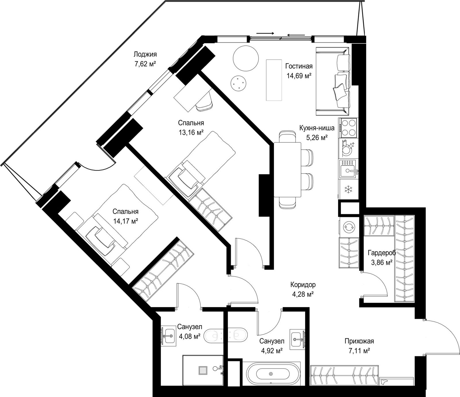 2-комнатная квартира, 79,2 м²