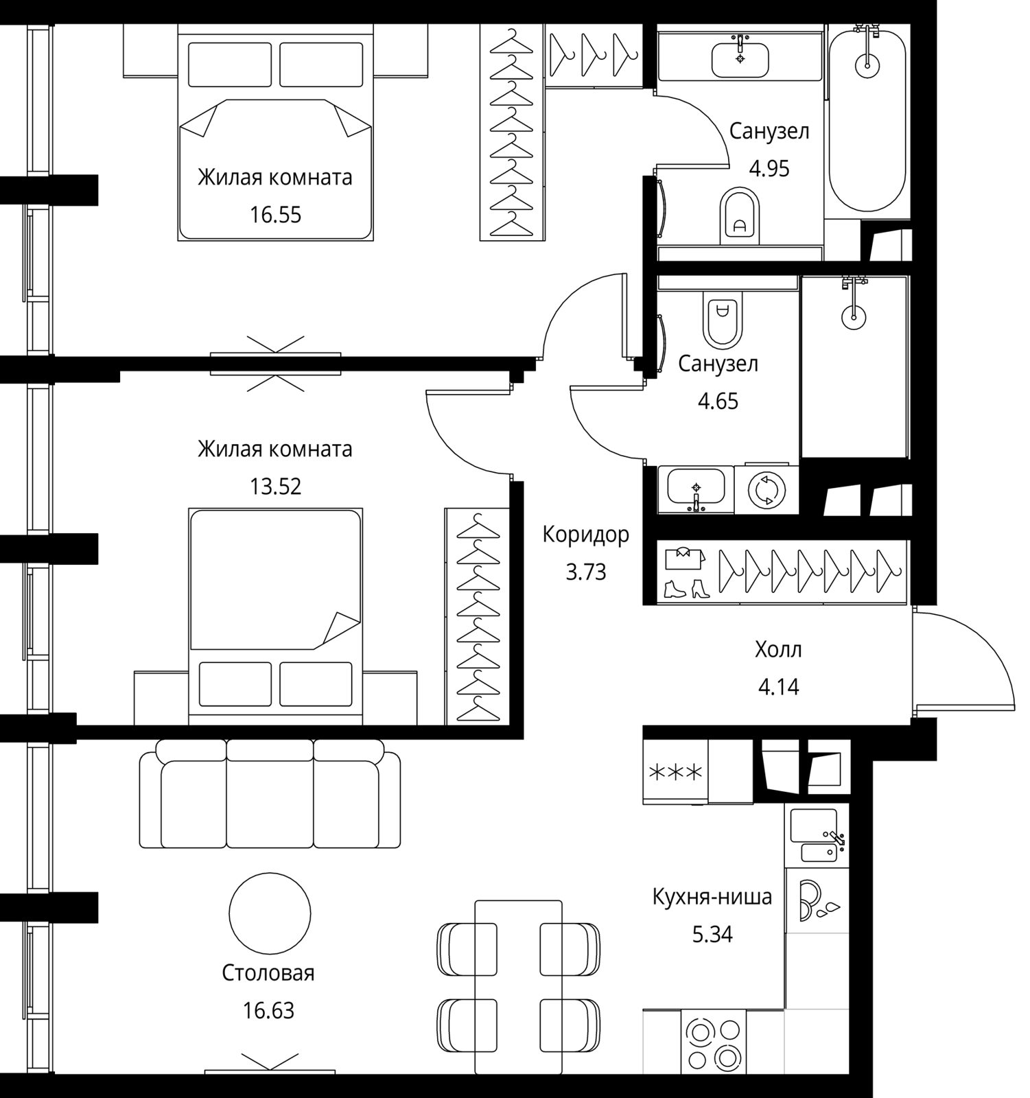 2-комнатная квартира, 69,5 м²