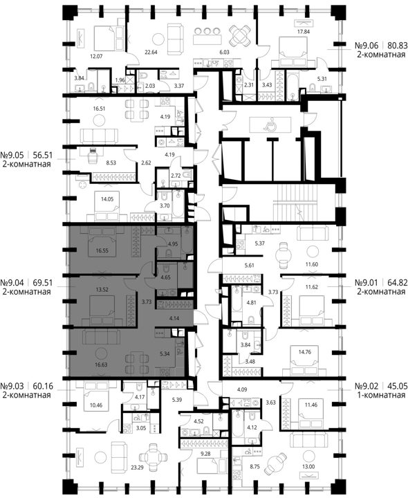 2-комнатная квартира, 69,5 м² — фото 2