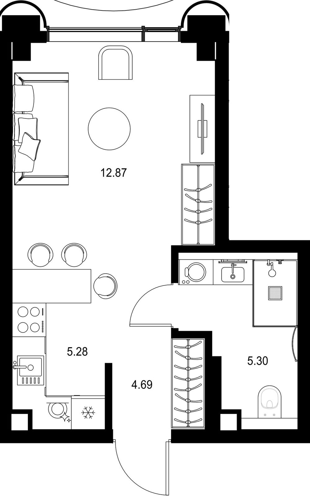 Квартира-студия, 28,1 м²