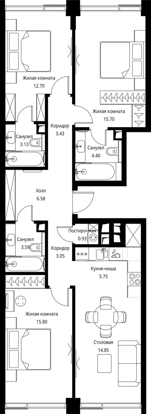 3-комнатная квартира, 89,9 м²