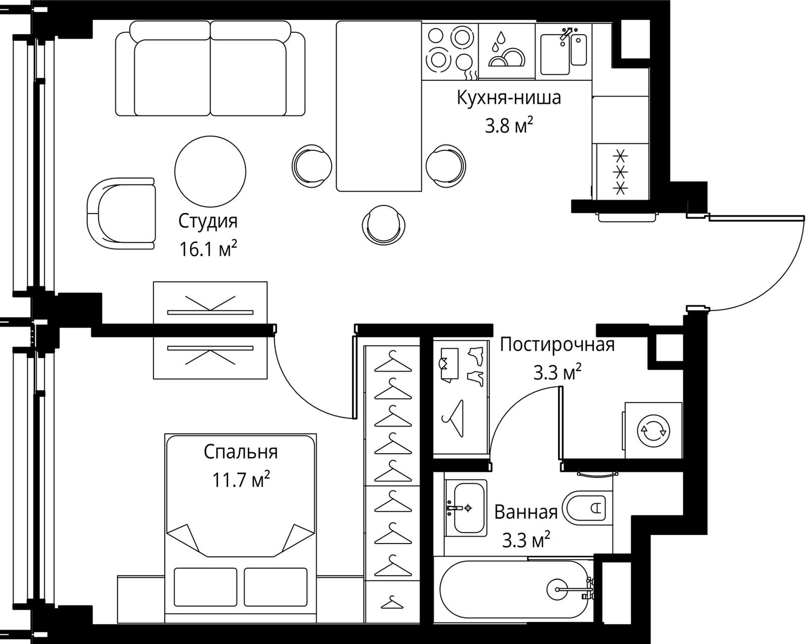 1-комнатная квартира, 38,2 м²
