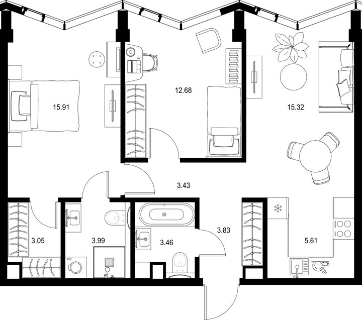 2-комнатная квартира, 67,3 м²