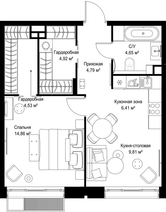 1-комнатная квартира, 50 м² — фото 1