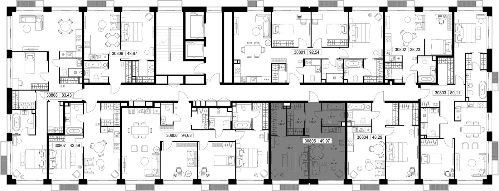 1-комнатная квартира, 50 м² — фото 2