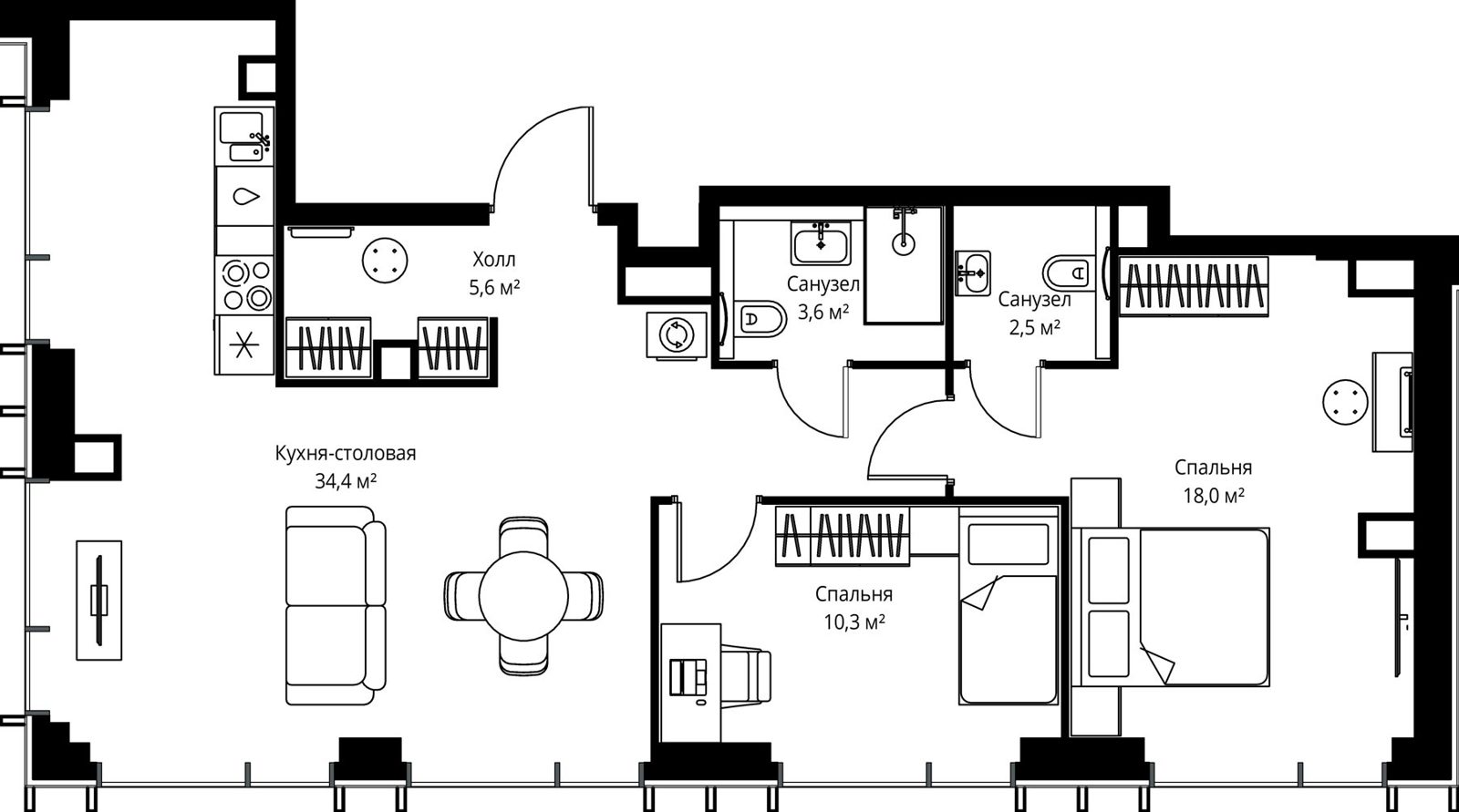 2-комнатная квартира, 74,4 м²