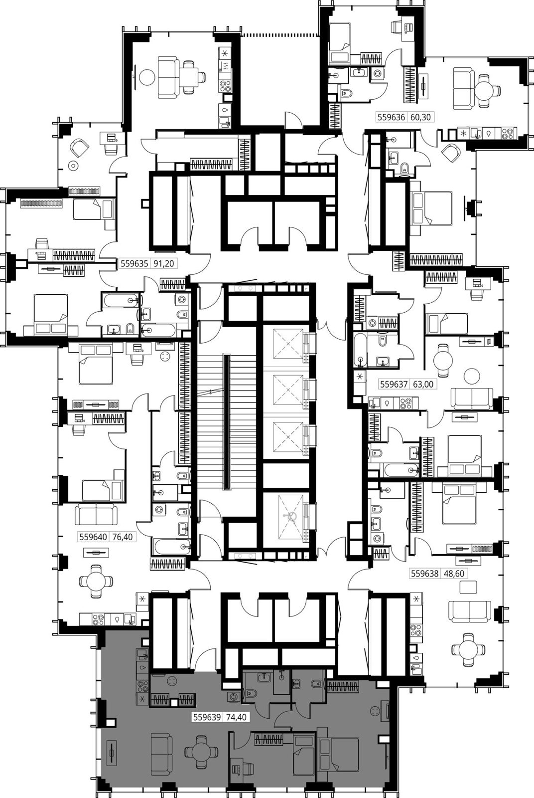 2-комнатная квартира, 74,4 м² — фото 2