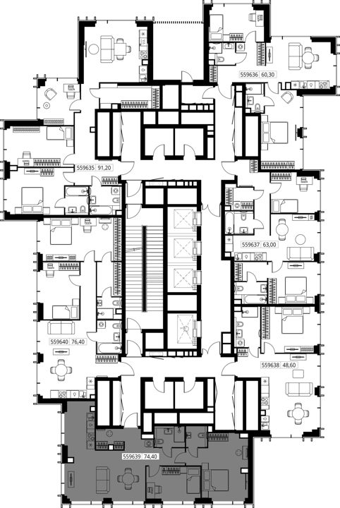 2-комнатная квартира, 74,4 м² — фото 2