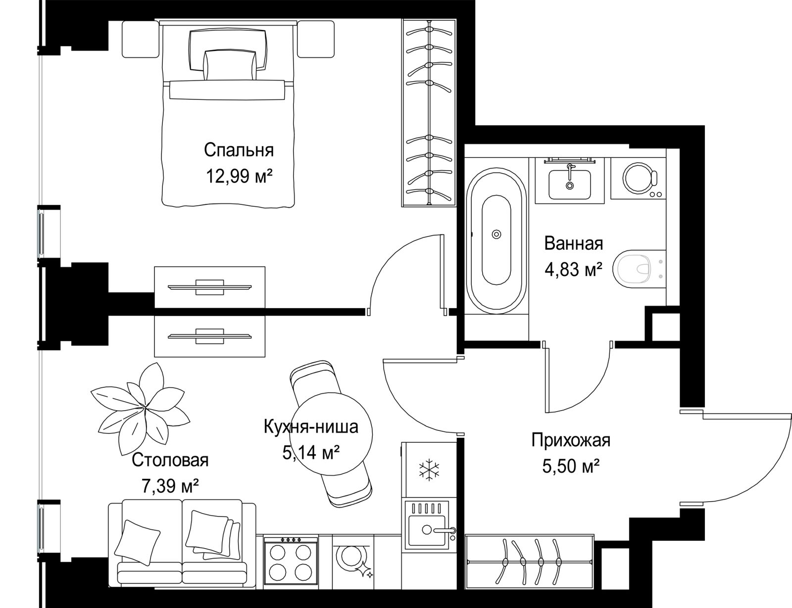 1-комнатная квартира, 35,9 м² — фото 2