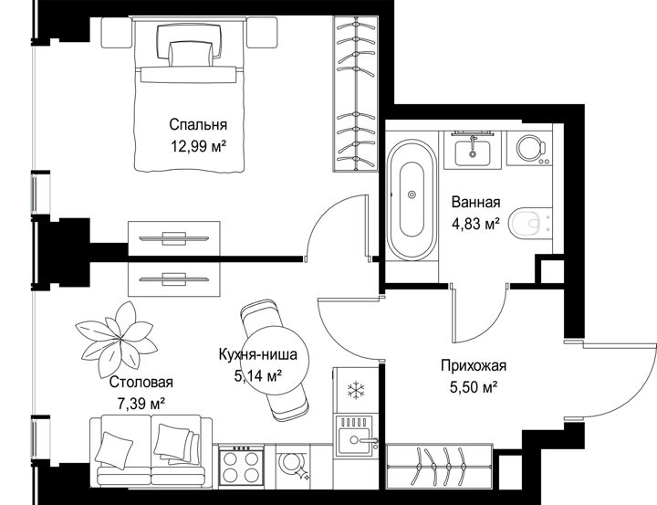 1-комнатная квартира, 35,9 м² — фото 2