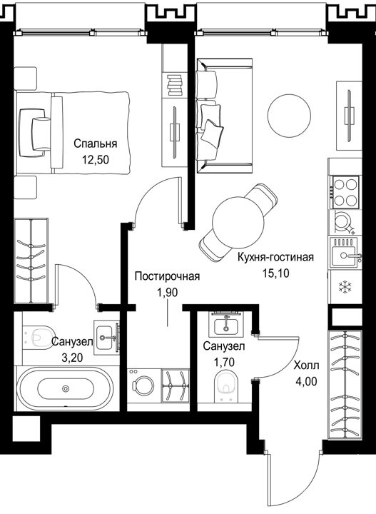 1-комнатная квартира, 38,4 м² — фото 1