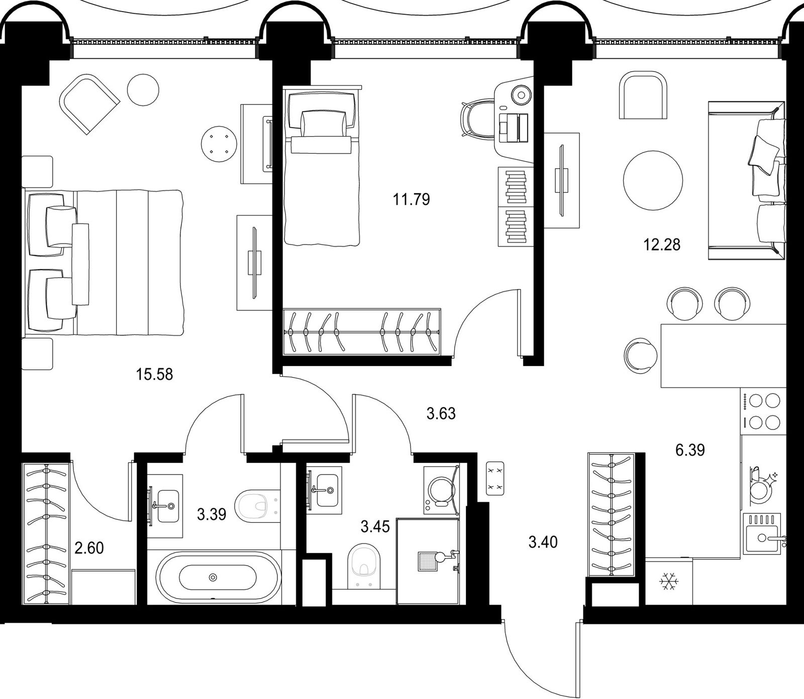 2-комнатная квартира, 62,5 м²