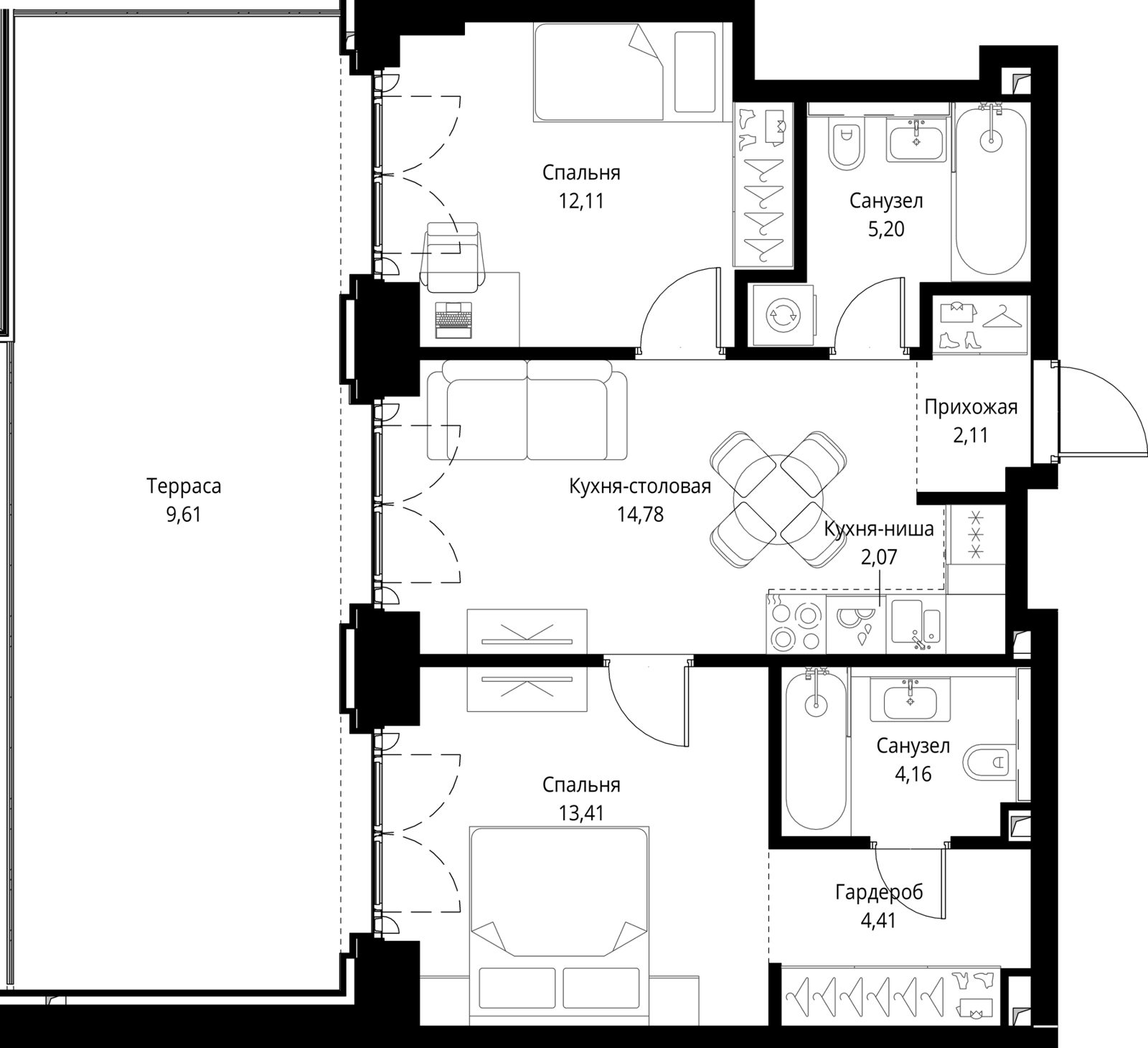 2-комнатная квартира, 67,9 м²