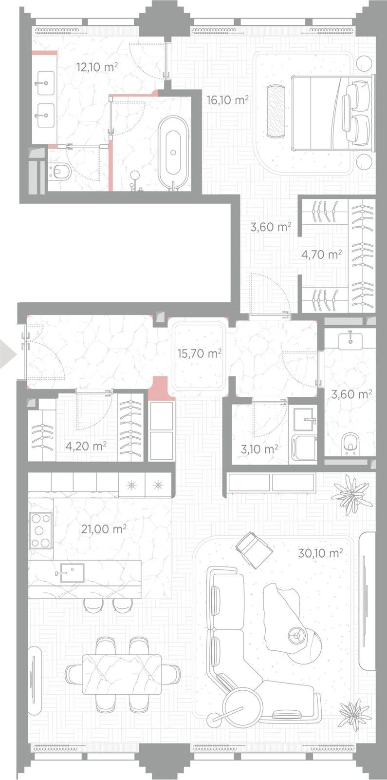 1-комнатная квартира, 114,2 м²