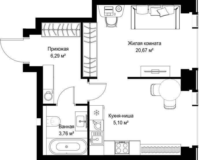 1-комнатная квартира, 35,8 м² — фото 1