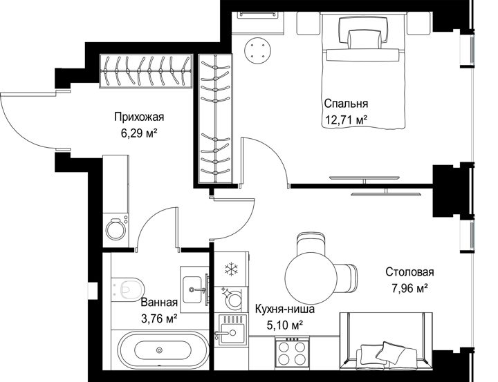 1-комнатная квартира, 35,8 м² — фото 2
