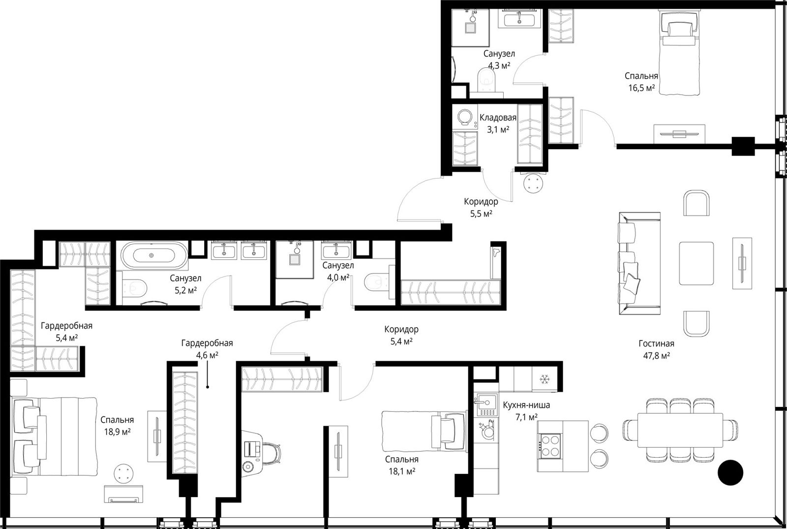 3-комнатная квартира, 145,9 м²