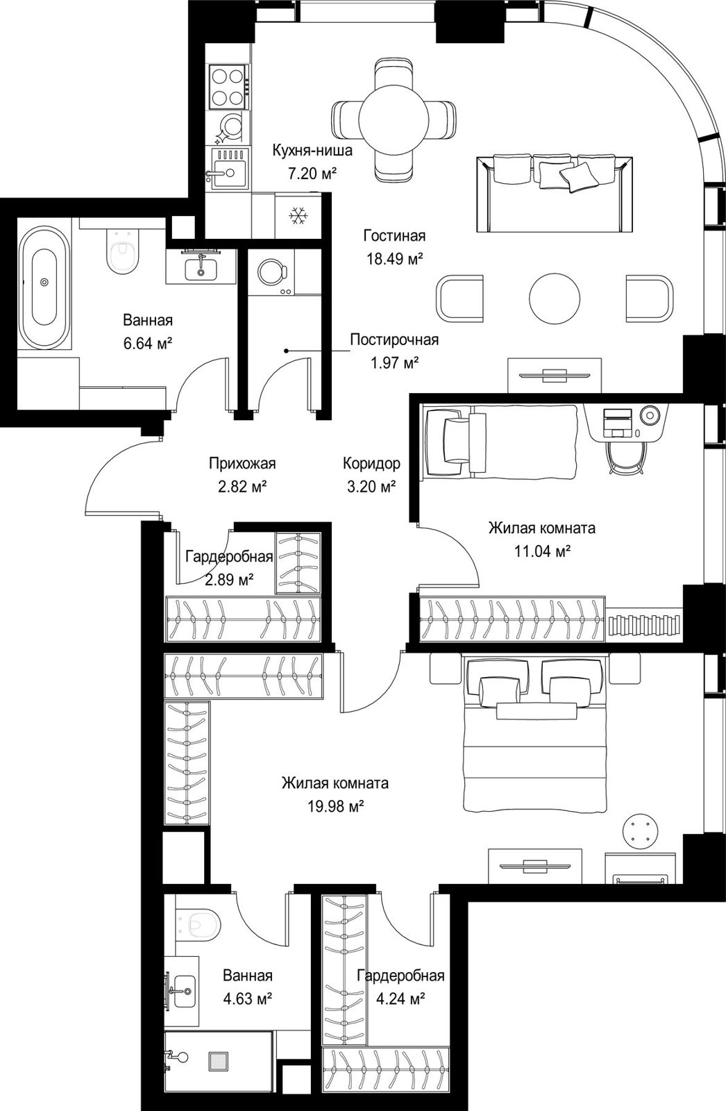 2-комнатная квартира, 83,1 м²