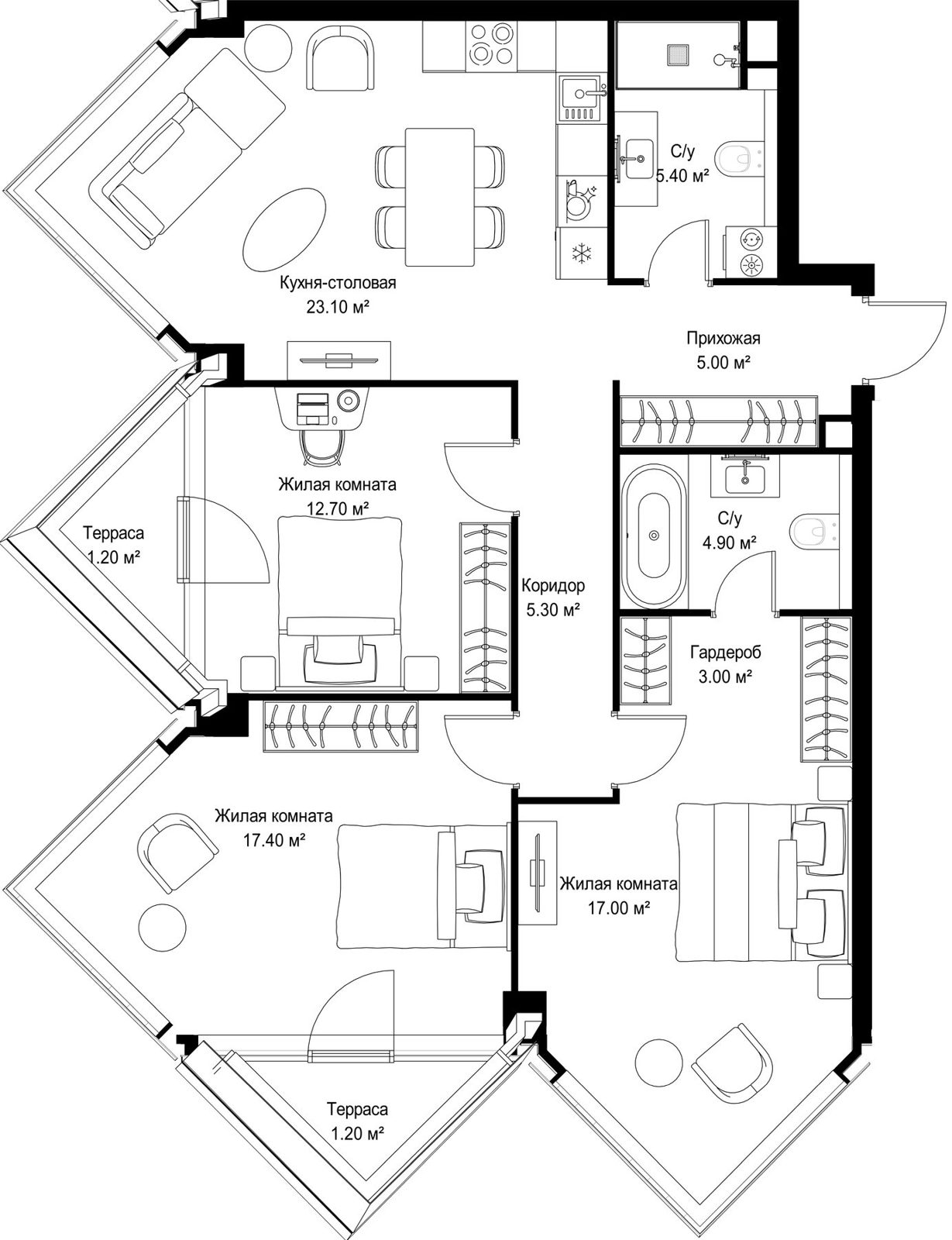 3-комнатная квартира, 96,2 м²