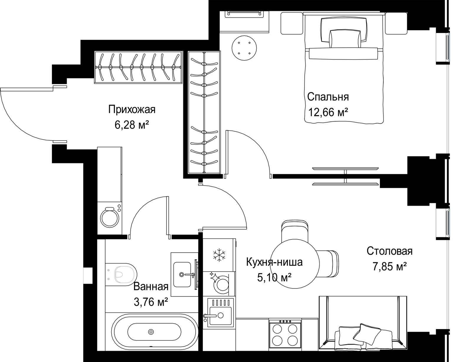 1-комнатная квартира, 35,6 м² — фото 2