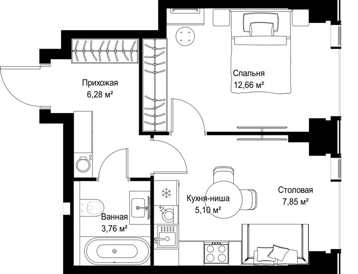 1-комнатная квартира, 35,6 м² — фото 2