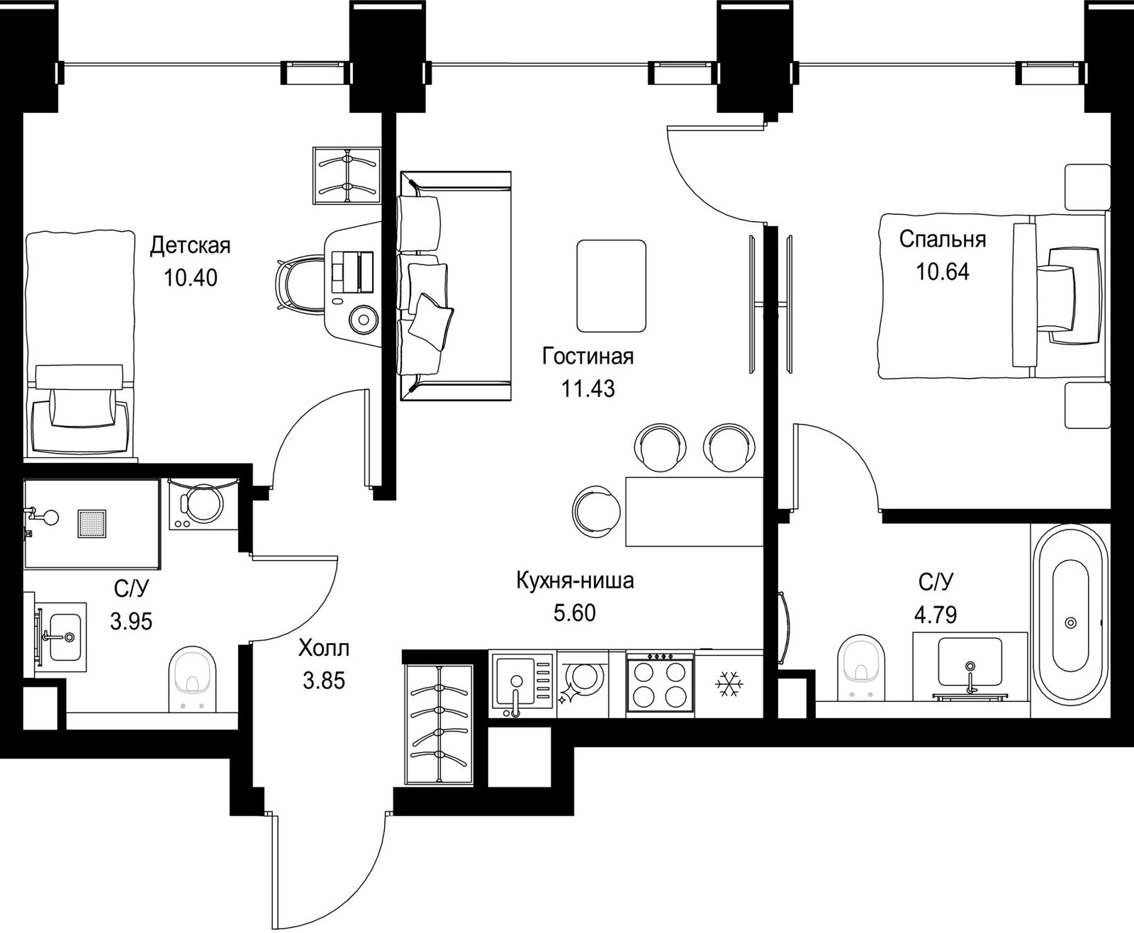 2-комнатная квартира, 50,7 м²