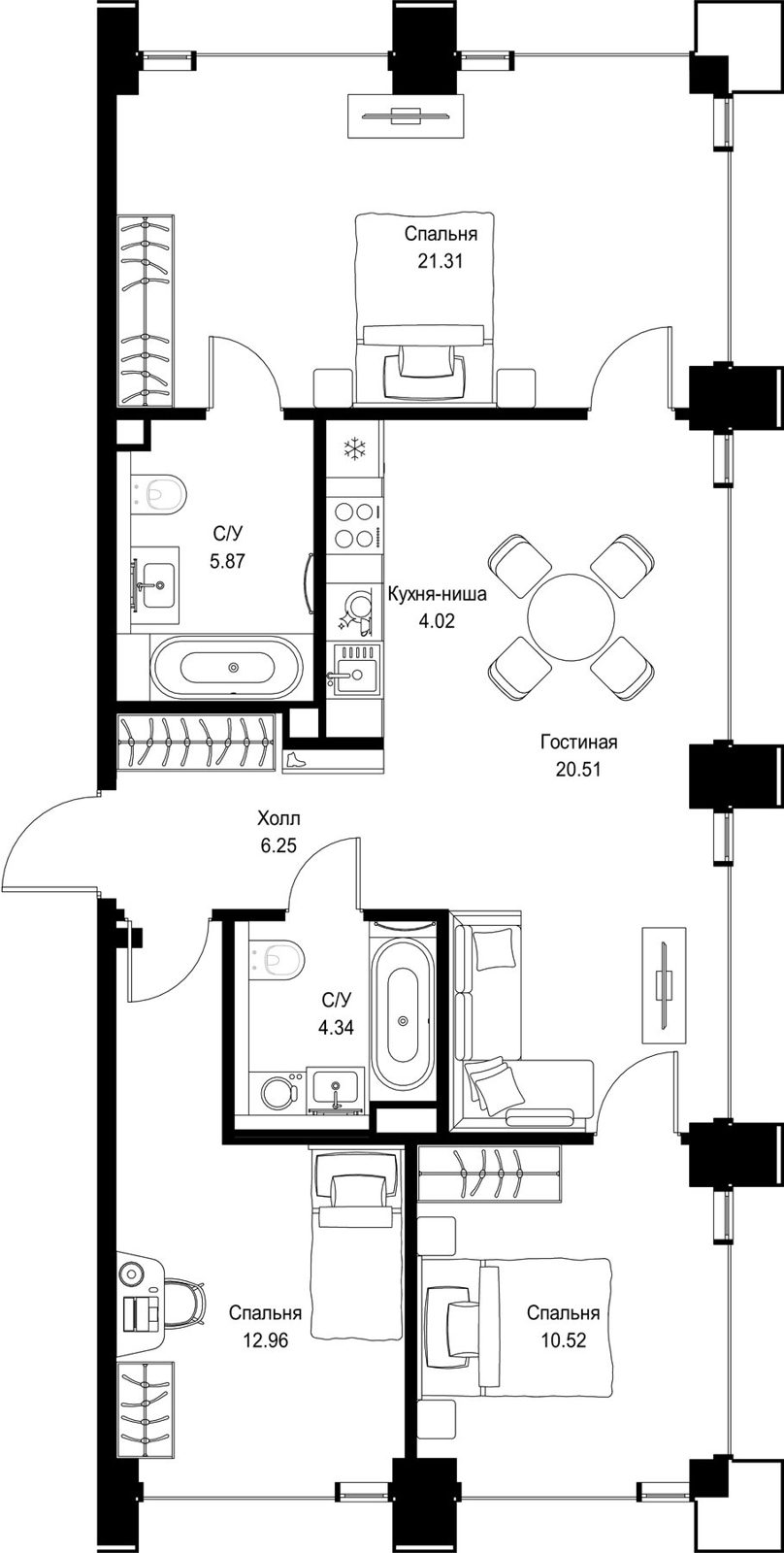 3-комнатная квартира, 85,8 м²