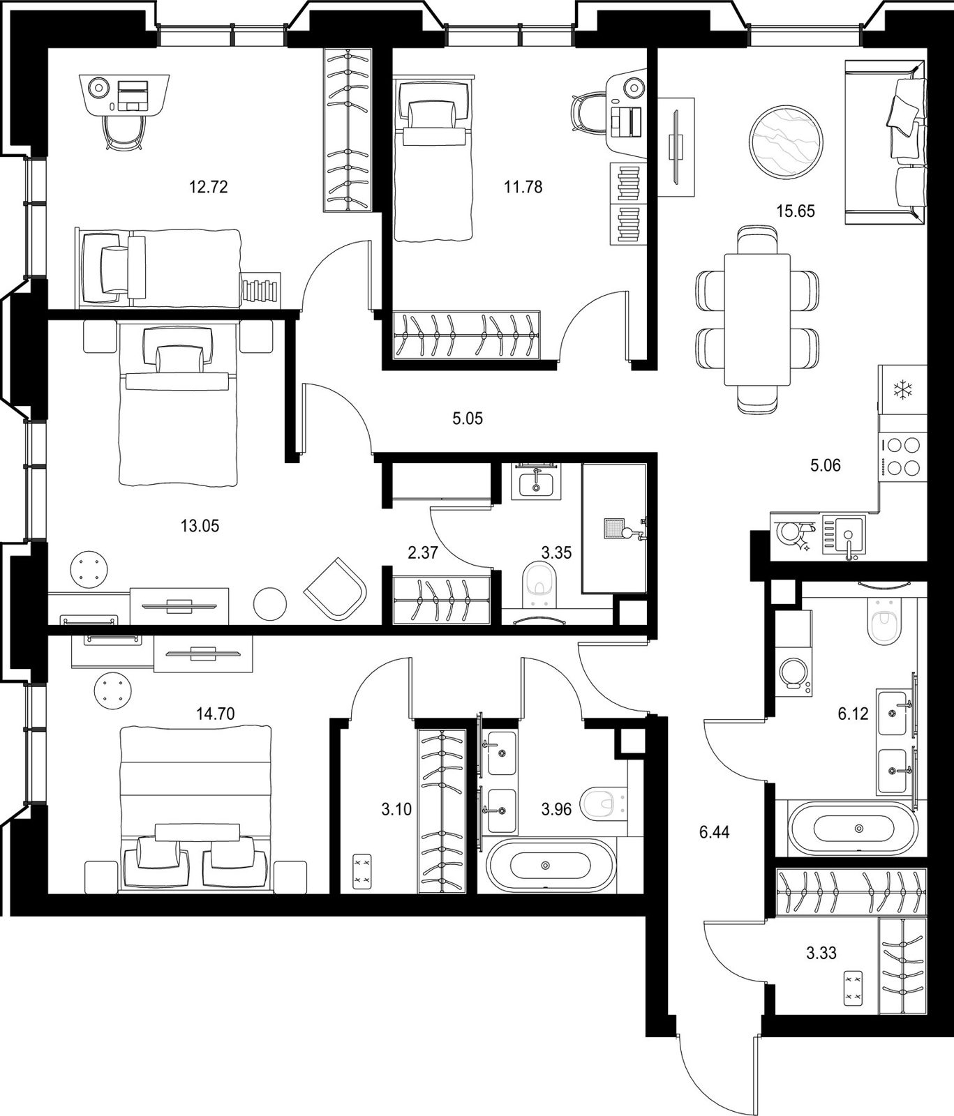 4-комнатная квартира, 106,7 м²