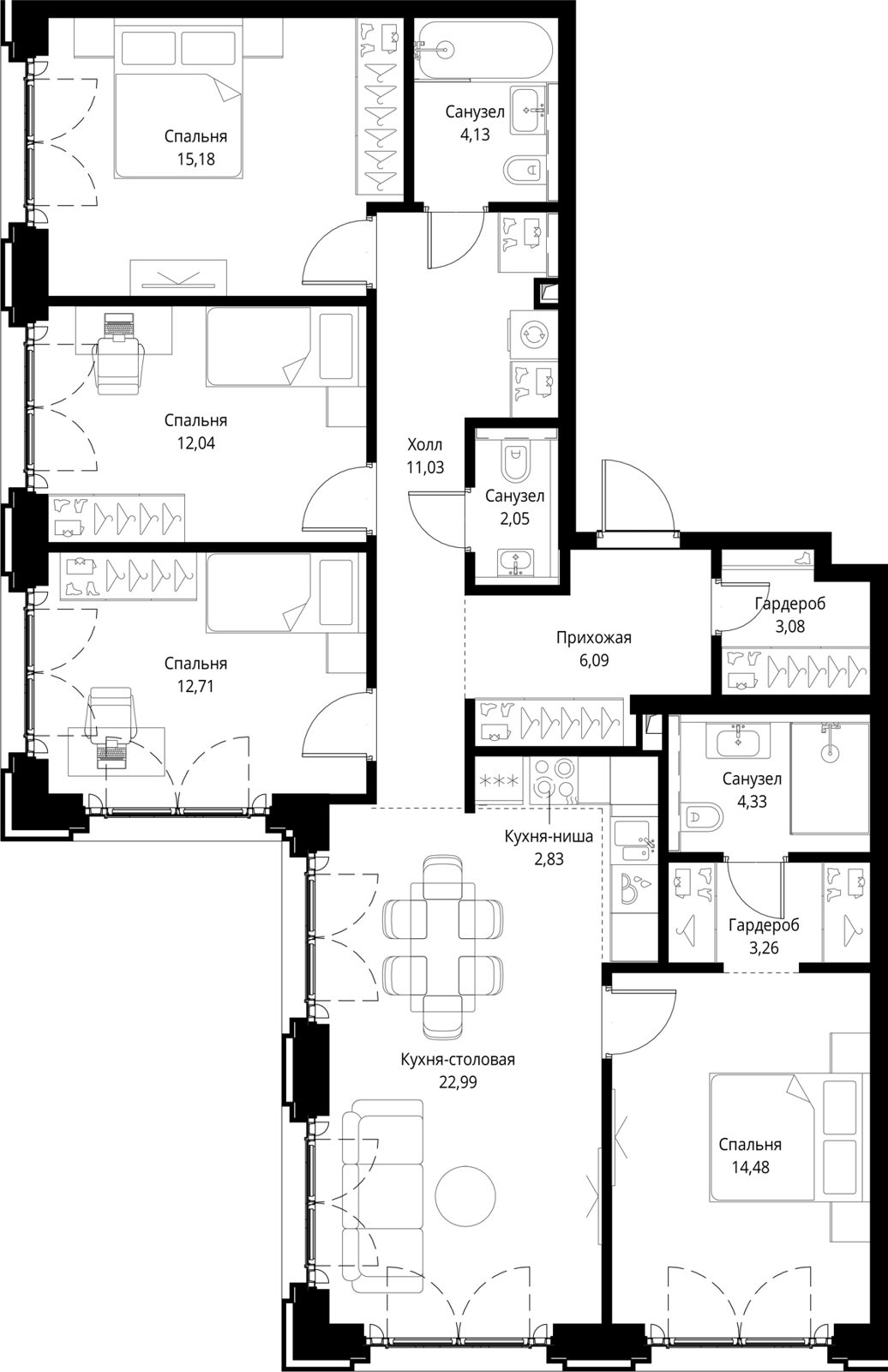 4-комнатная квартира, 114,2 м²