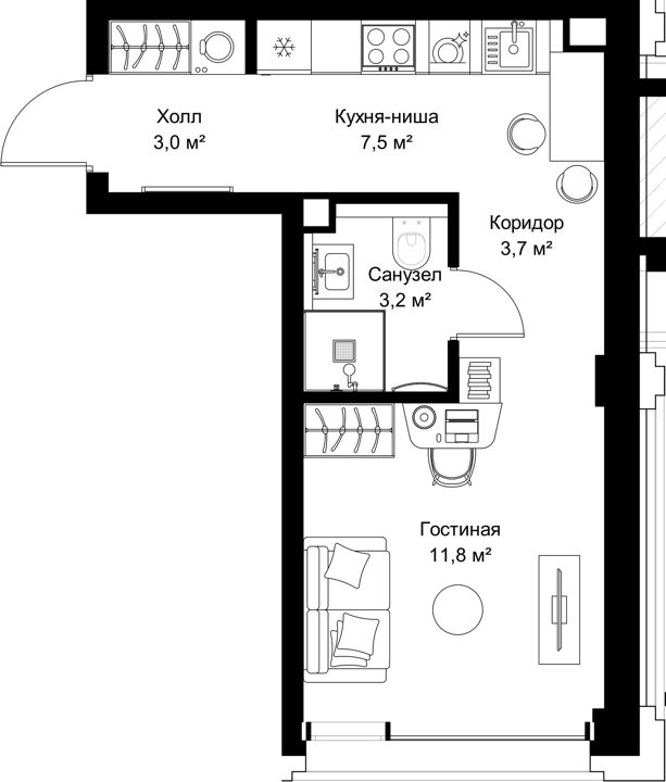 Квартира-студия, 29,2 м²