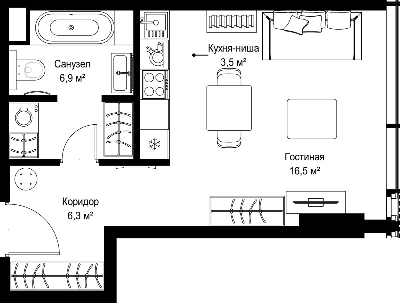 Квартира-студия, 33,2 м²