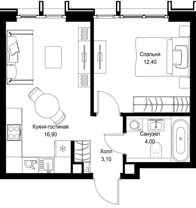 1-комнатная квартира, 36,4 м² — фото 1